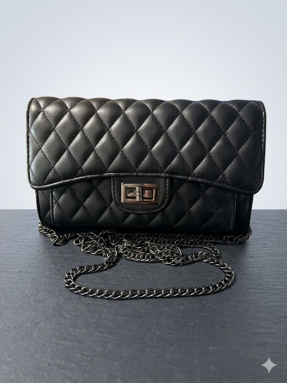 Fashion Nova Black Quilted Chain Crossbody Bag